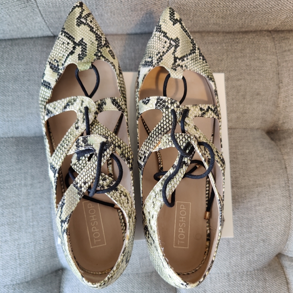 TOPSHOP Python Lace-up Flats